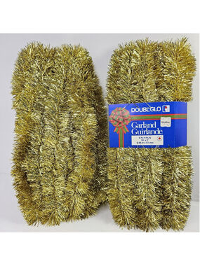 Vintage Doubl Glo Gold Christmas Garland 18 ft x 2 in 5 Ply Tinsel